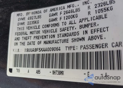 2010 Acura Tl 3.7 из США, поврежденный, VIN 19UUA9F5XAA009064